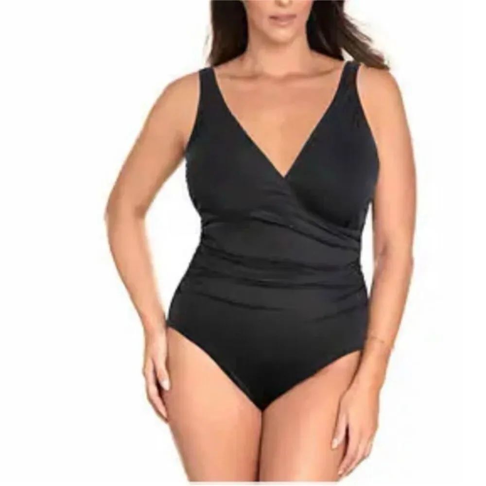 Miradonna by Miraclesuit Black Wrap One Piece Swimsuit 14